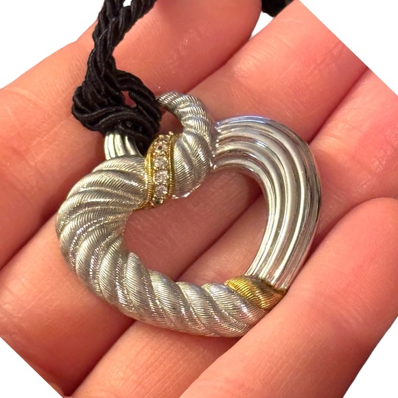 Judith Ripka 925 Sterling Silver CZ Heart Pendant on Adjustable Cord Necklace - Picture 7 of 7